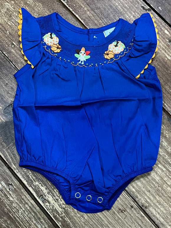 Royal blue smocked turkey bubble