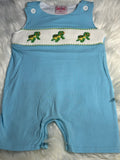 Turtle boy hand smocked boy shortall