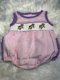 Hand smocked pink purple turtle bubble