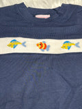 Boys hand smocked navy fish boy short set