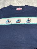 Hand smocked sailboat boys green navy short set