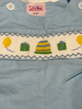 Hand smocked birthday boy shortall blue