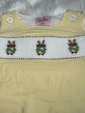 Yellow hand smocked boys bunny shortall