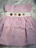 Hand smocked strawberry pink gingham dress