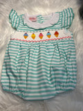 326m ice cream hand smocked green stripe bubble
