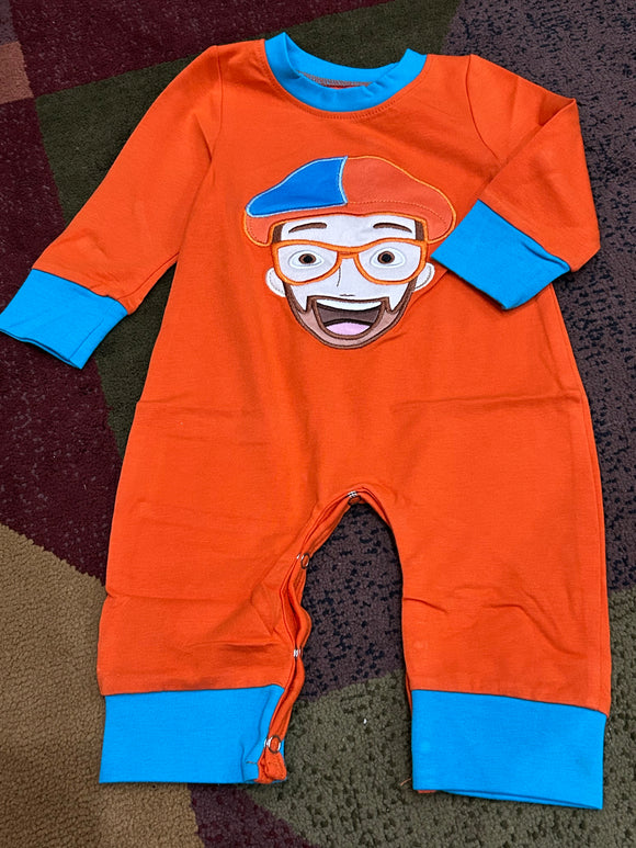 0/3m blip orange unisex boy romper
