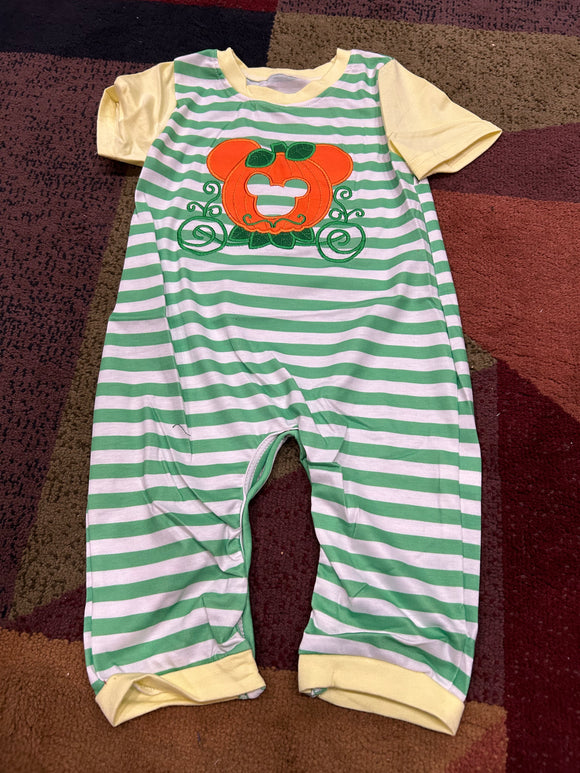 6/12m carriage pumpkin unisex green stripe romper