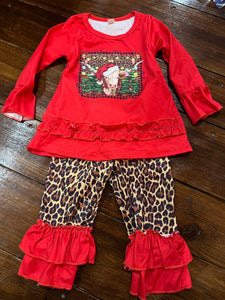 Cow cheetah Christmas pants set