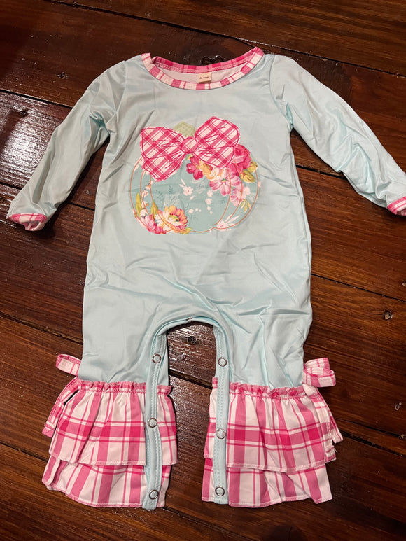 Blue pink pumpkin ruffle romper