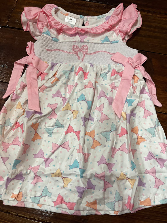 Pink bow smocked dress