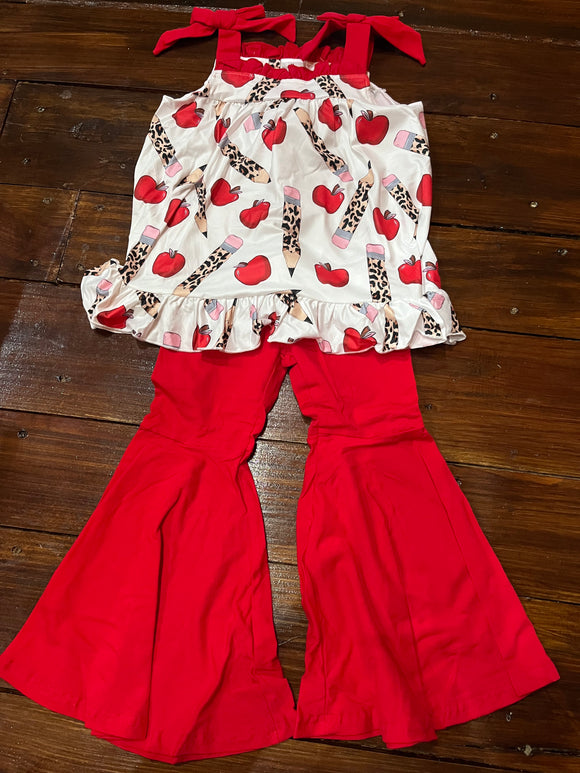 3t pencil apple red bell pant set