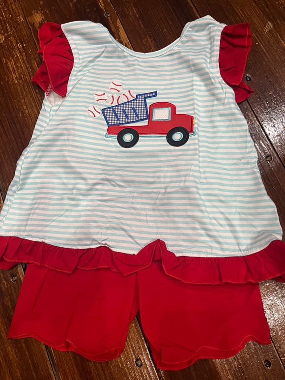 Baseball dump truck girls short set