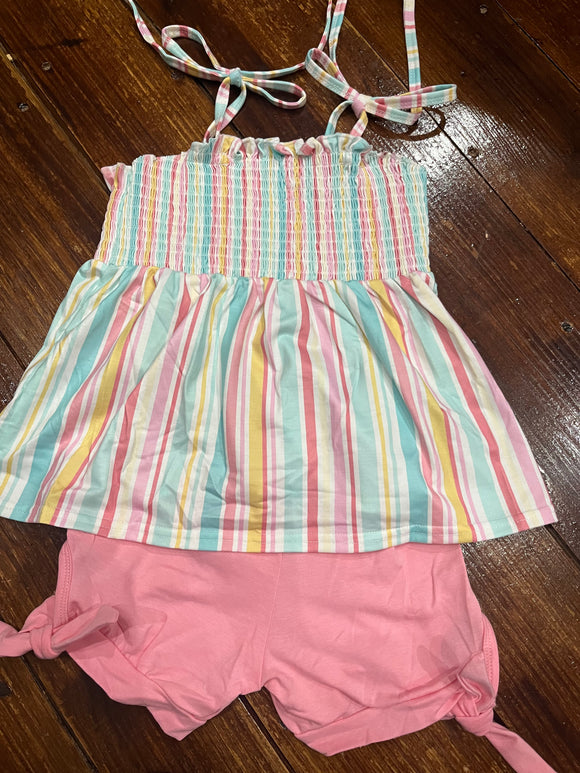 Pink stripe pink smock short set