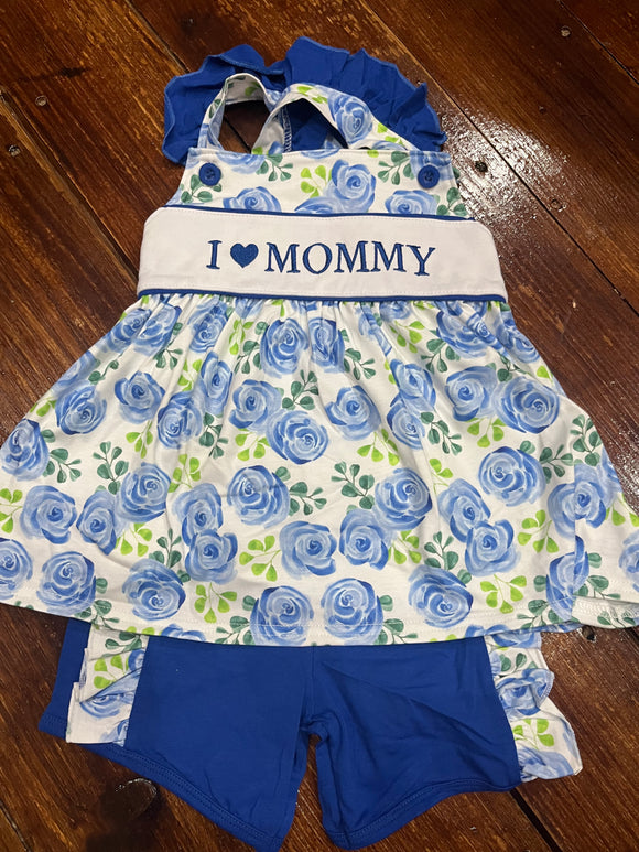 I love mommy royal blue short set