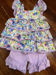 3t purple Lilly print short set