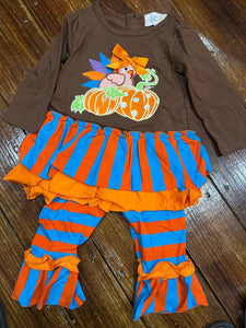 Brown turkey applique pant set