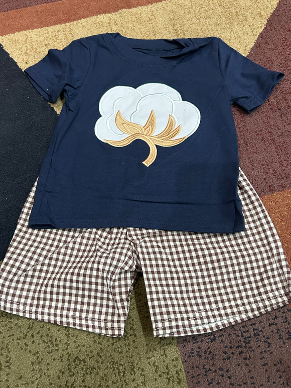 Boys navy cotton applique short set