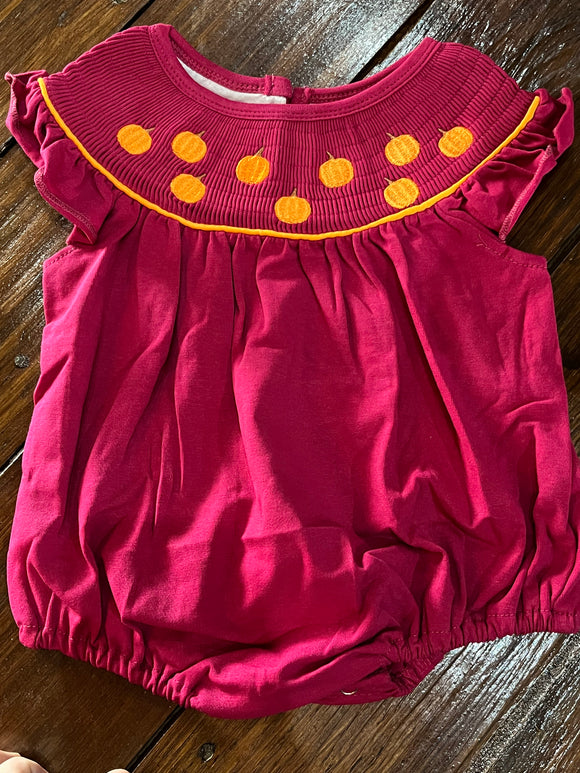 Smocked maroon pumpkin bubble