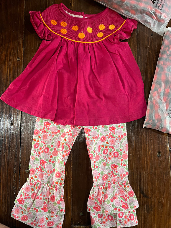 Smocked maroon pumpkin pant set