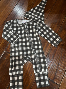 Black plaid bamboo zip set