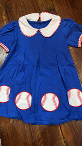 Royal blue applique collared baseball dress