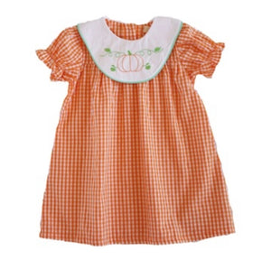 Pumpkin embroidered bib dress