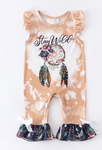 Stay wild bleached distressed boho ruffle romper