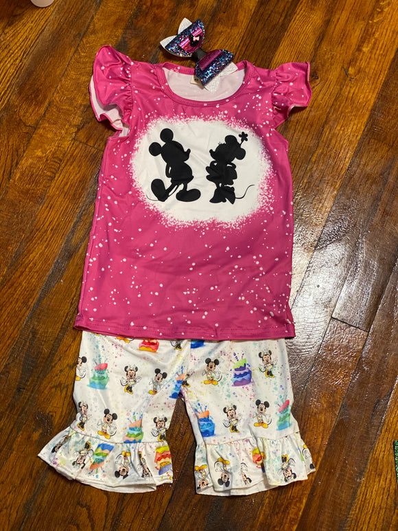 Mickey Minnie bleached shorts set with bow