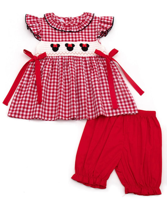 Minnie Mouse smocked gingham bloomer set