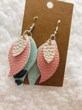 Pearl pink and blue floral triple layer earrings