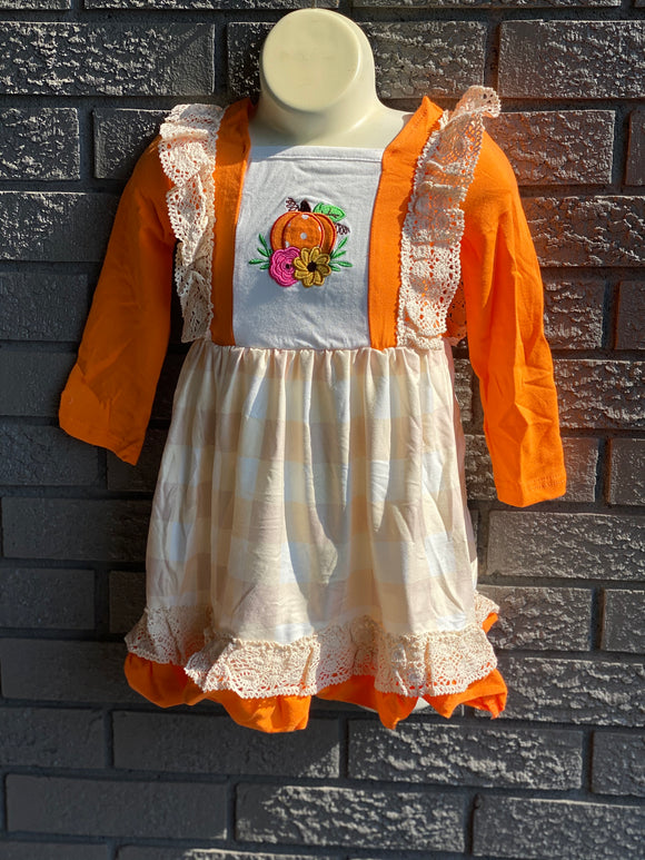 Applique pumpkin plaid fall dress