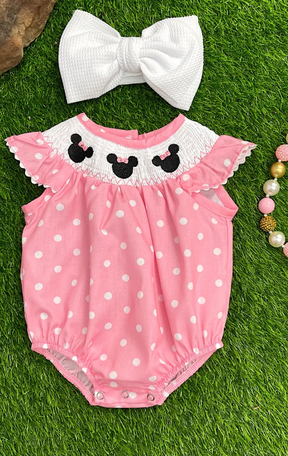Minnie Mouse smocked pink bubble