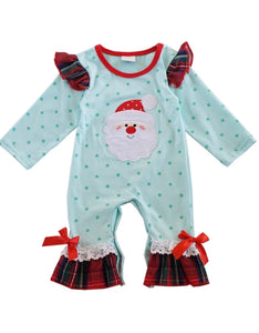 Santa applique plaid romper