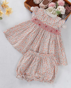 Smocked peach pink bloomer set