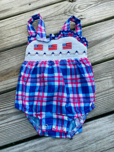 Flag girls smocked bubble