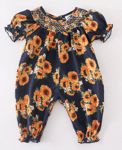 Smocked sunflower romper