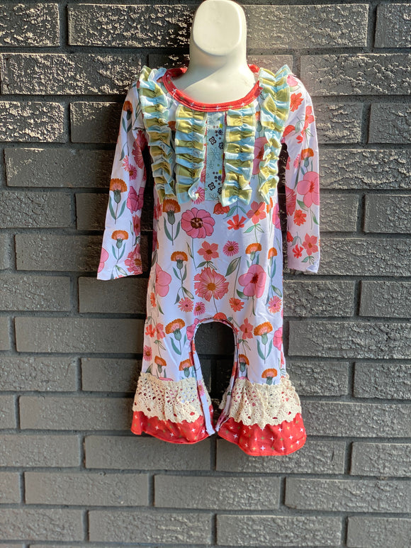 Floral crochet ruffle boutique romper