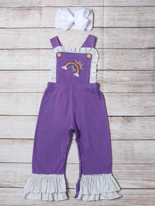 Rainbow overall girls ruffle romper