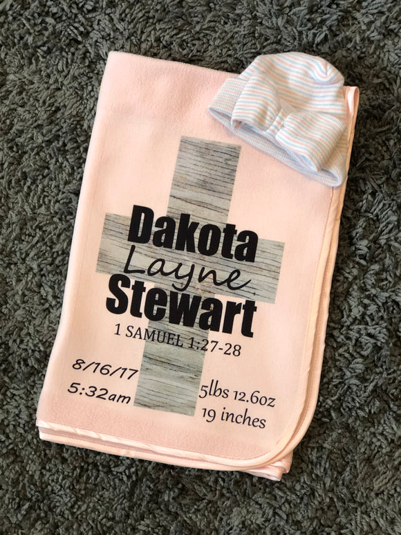 Custom birth info recieving blanket
