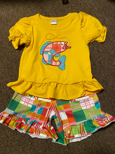 Girls fishing plaid shorts set