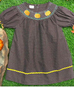 Smocked brown pumpkin dress