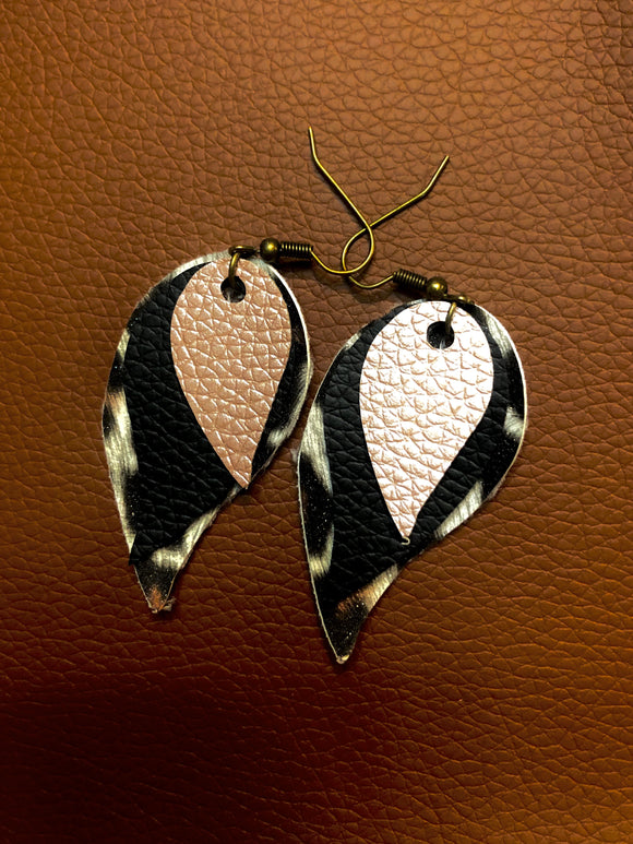 Cheetah black and rose gold faux leather earrings