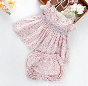 Smocked pink bloomer set