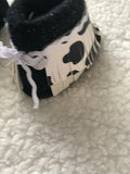 Cow print fringe baby boot cuffs