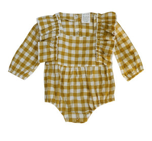 Mustard buffalo plaid long sleeve bubble