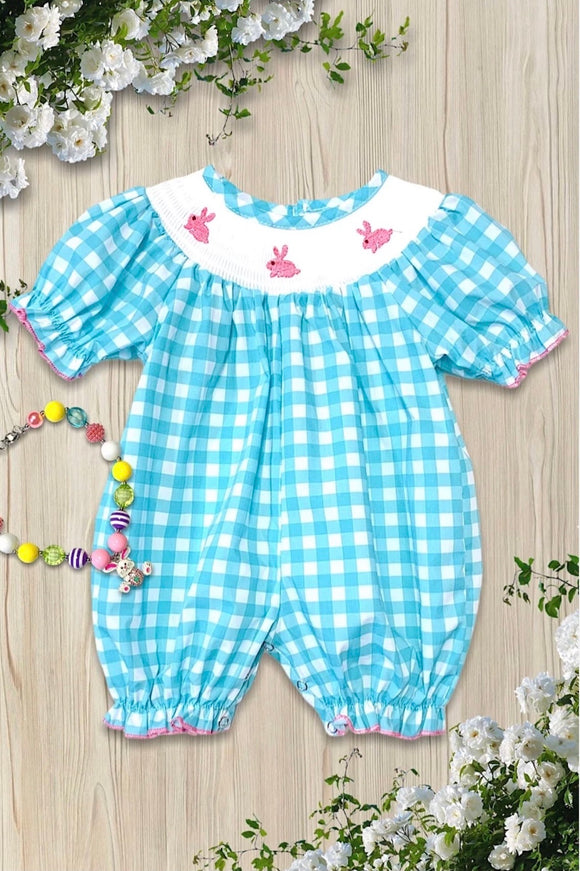 Easter gingham bunny bubble romper