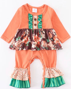 Orange skirted ruffle romper