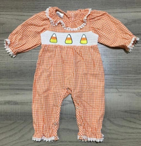 Smocked candy corn romper