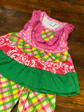 Spring ruffle Capri set pink and green