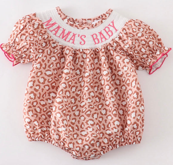 Leopard smocked mamas girl bubble